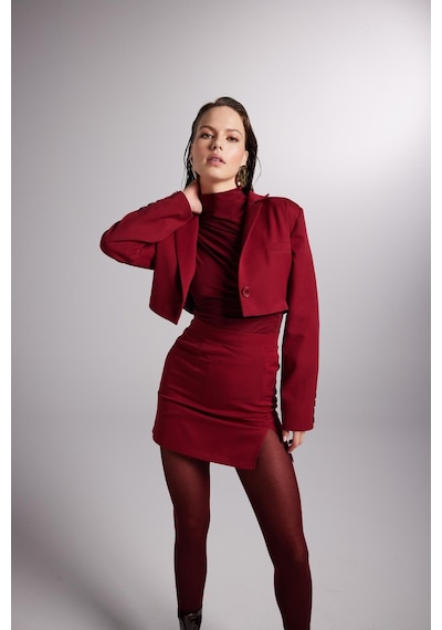 Holly Lolly Yırtmaçlı Mini Panky Etek Bordo