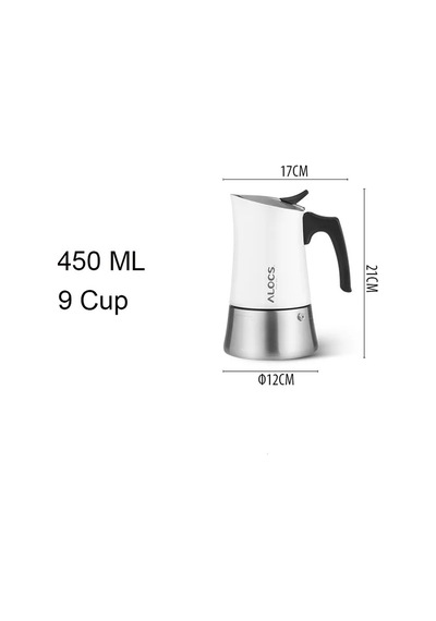Alocs Taşınabilir Mocha Pot 450 Ml 9 Cup Beyaz