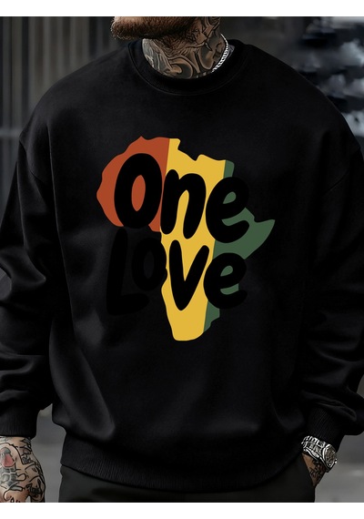 Startmore Startmoreone Love Afrika Kıtası Baskılı Sweatshirt Erkekler Bisiklet Yaka Kıyafetler Sonbahar Polar Ka Siyah