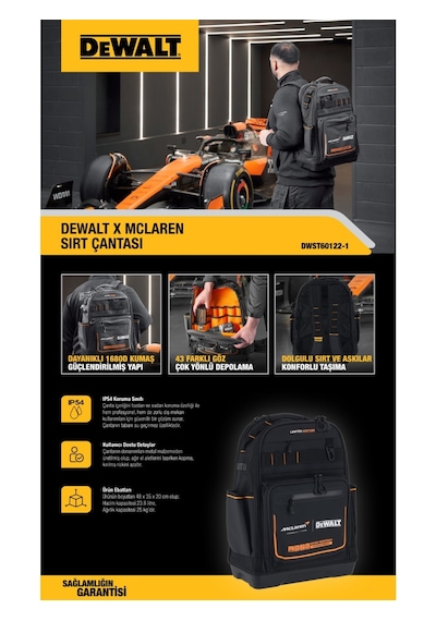 Dewalt Dwst60122-1 Dewalt Mclaren Edition Sırt Çantası Siyah - Turuncu