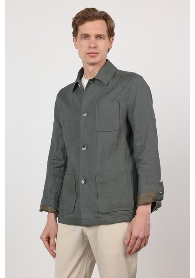 İmza Nane Yeşil Berberi Yaka Keten Düz Slim Fit Casual Mont 1007260152