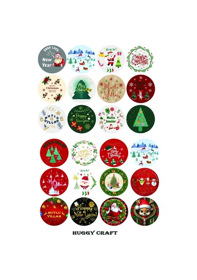 24 Adet 4 Cm Yılbaşı Temalı Etiket, Yapışkanlı Sticker, Hediye Paketi Etiketi Yüksek Kalite Standart