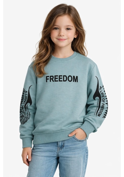 Kız Çocuk Kol Baskılı Sweatshirt Bgl-st05272 Açık Yeşil