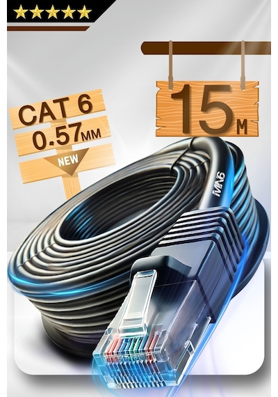 MN6 M107X 15 Metre Ethernet kablo/UTP 0.57mm Cat6 Iki Kat Korumalı/iş Dış Mekan/15 Metre Cat6 Kablo