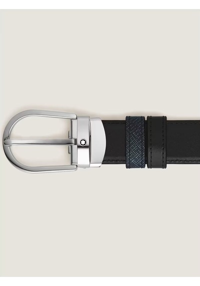 Montblanc Sartorial At Nalı Tokalı Mavi - Siyah 30 Mm Çift Tarafl