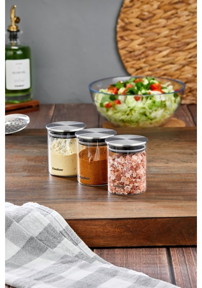 Cooket 3'lü 200 Ml Metal Kapaklı Borosilikat Cam Kavanoz Ckr3894 Şeffaf - Gri