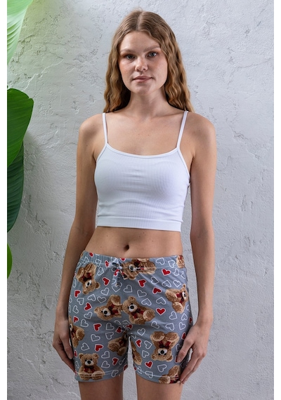 Giysa Kadın Beli Lastikli Desenli Şort Pijama Altı Gri - 2027 Gri