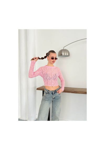 Verymoda Dantel Abiye Bluz F1886 Pembe