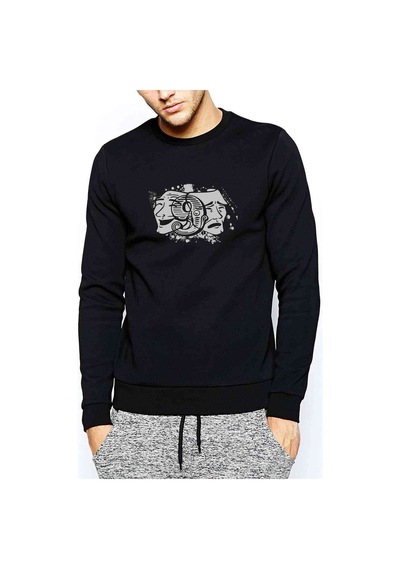 Tiyatro Baskılı Siyah Erkek Örme Sweatshirt (528871688)