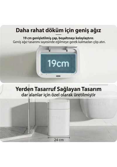 12 Litre Otomatik Hareket Sensörlü Çöp Kovası, Banyo Çöp Kovası, Çöp Kutusu Beyaz