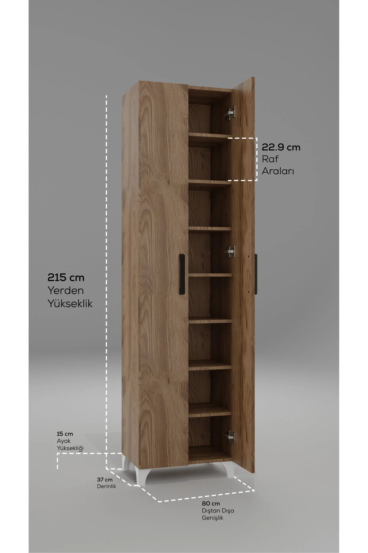 8 Raflı Mdf Beyaz 2 Kapaklı Çok Amaçlı Mutfak Dolabı Krem