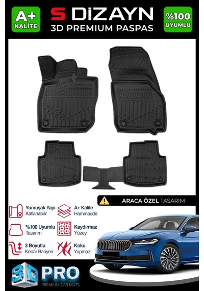 S-dizayn Skoda Superb 3d Pro Havuzlu Paspas 2024 Üzeri A+ Kalite