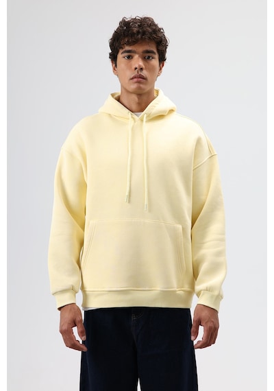 Vamos Basic Oversize Yıkamalı Hoodie Sarı