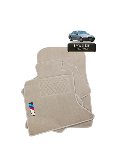 Oto Halı Paspas Seti Bmw 3 E36 1992 1999 Uyumlu Sport Kaymaz & Şık Tasarım - Bej M Logolu