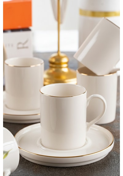 Kitchen Life 12 Parça 6 Kişilik Stackable Altın Yaldızlı Kahve Fincan Takımı -  Kahve Fincanı Seti 100 ML