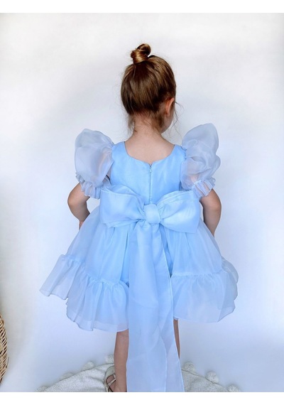 Linola Baby Kids Puffy Şifon Kız Çocuk Parti Elbisesi Mavi