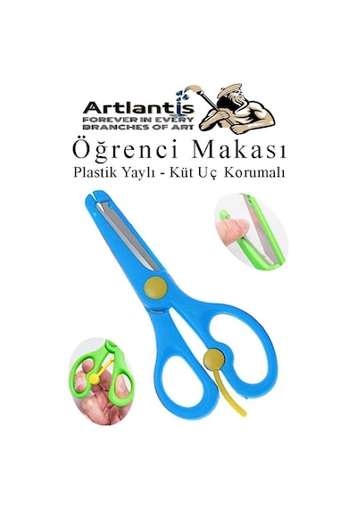 Mavi Öğrenci Makası 1 Adet Plastik Yaylı Küt Uç Korumalı Okul Makası Çocuk Makası Okul Öncesi Kreş Ana Sınıfı