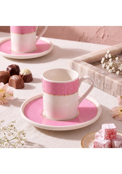 Aryıldız Nila 4 Parça 2 Kişilik Kahve Fincan Takımı Pembe 90 Ml Çok Renkli