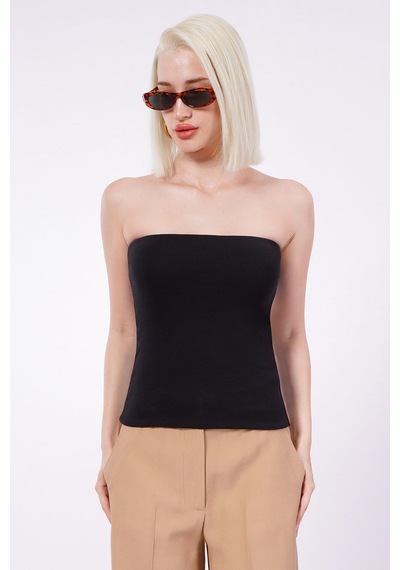 Seeh Siyah Straplez Basic Kadın Bluz Sh247 Standart