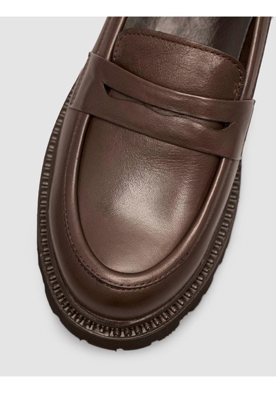 %100 Hakiki Deri Kahverengi Kalın Taban Kadın Loafer Ayakkabıı Kahverengi