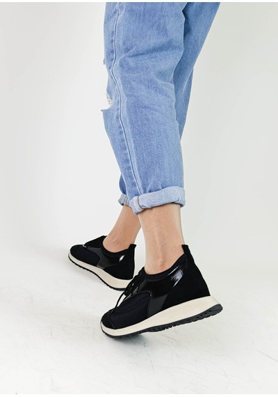 Gdt Ayakkabı Siyah Renk Streçt Boğaz Bağcıklı Düz Taban Kadın Sneakers