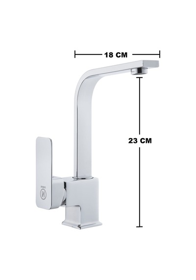 Rena Design Lavabo Bataryasi Krom Kare Banyo Lavabo Musluk Ağir Prinç Gövde Döner Boru Lüks Armatür Gümüş Gri