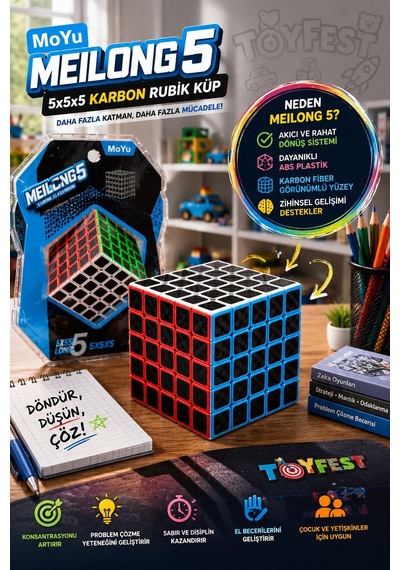 Moyu Meilong 5x5x5 Karbon Rubik Küp Profesyonel Zeka Küpü Speed Cube Bulmaca Oyunu 6x6x6 Cm