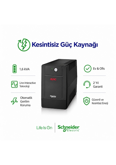 Apc Easy Ups Bvg1600ı-gr 1600va 900w Line Interactive Avr 4 Schuko Priz Kesintisiz Güç Kaynağı