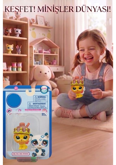 3 Parça Minişler Pet Shop Işıklı Toplu Kutulu Tekli Oyuncak Figürü - Pipetli Kral Taçlı Aslan