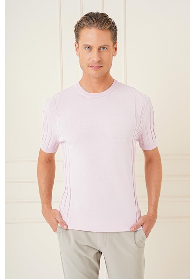 Efor Slim Fit Bisiklet Yaka Kısa Kol Pembe Triko Tr 869 Pembe