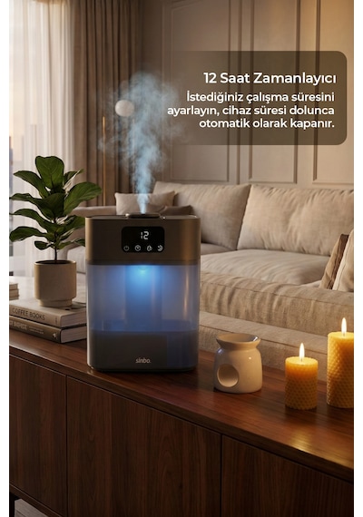 Sinbo Sah-6119 Ultrasonik Hava Nemlendirici - Siyah Sessiz Çalışma, Şık Siyah Tasarım