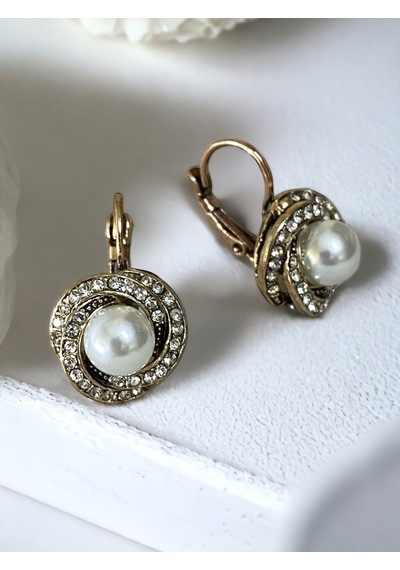Black Diamond İ Taşlı Inci Sallantılı Küpe Beyaz