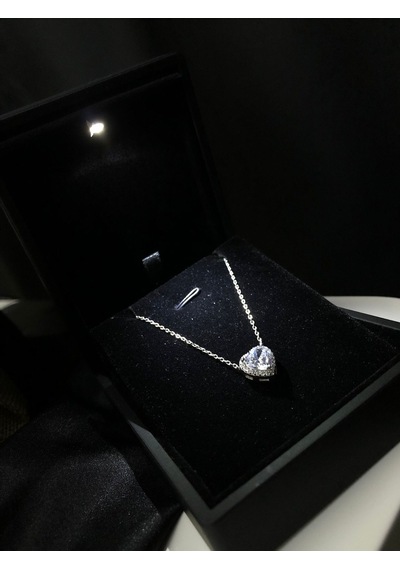 Vog Swarovski Taşlı S Model Kalp Detay 925 Ayar Gümüş Kolye Gümüş