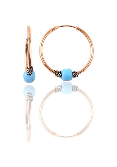 Gümüş Rose 14 Mm Turkuaz Taşlı Halka Küpe