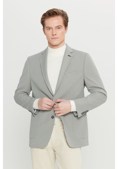 Erkek Grı Slim Fit Dar Kesim Mono Yaka Casual Ceket Grı