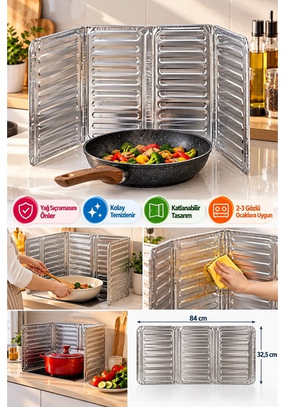 Ocak Yağ Sıçrama Koruyucu Alüminyum Folyo Plaka 84 X 32,5 Cm Gri