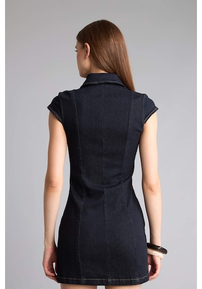 Defacto Gömlek Yaka Fermuarlı İndigo Mini Jean Elbise H6340ax26aunm82 Mavi-nm82