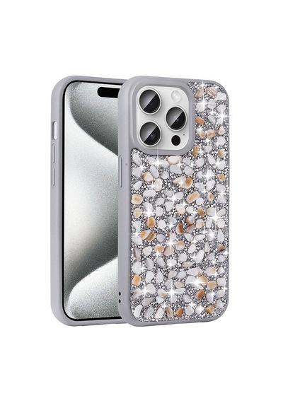 Rba Aksesuar Apple Uyumlu iPhone 15 Pro Kılıf Parlak Taşlı Tasarım Rba Linea Diamond Kapak - Mavi Açık Mavi
