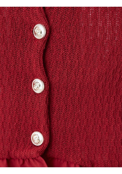 Koton Crop Hırka Düğmeli Fırfır Detaylı Bisiklet Yaka Slim Fit Bordo 5wal90024ık Bordo