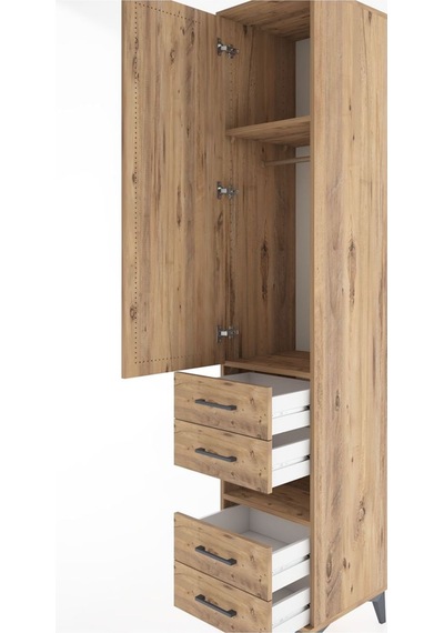 Hyperion Dolap 3 Raflı 4 Çekmeceli Tek Askılı 44x44x221 Çam-çam Çam