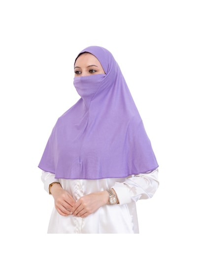 Modish Group Hazır Başörtüsü Pratik İslami Giyim Penye Peçeli Türban Namaz İçin Yumuşak Eşarp Lila