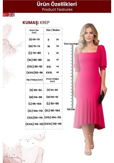Zedefx Kadın Kare Yaka Şık Elbise Pembe