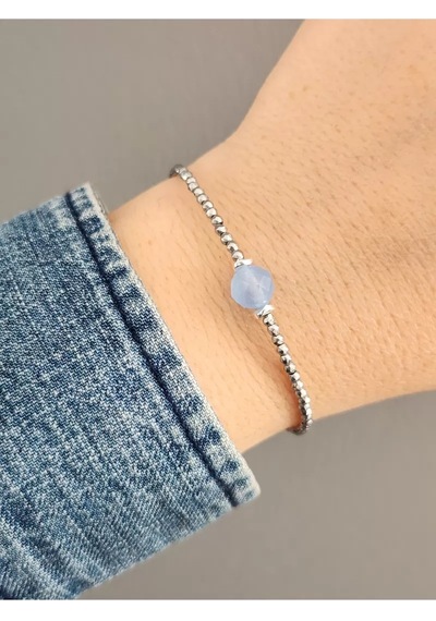 Akuamarin Ve Hematit Taşı Minimal Bileklik Çok Renkli