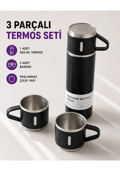 Mey İthalat 500 Ml Vakumlu Termos Çift Kat Paslanmaz Çelik, Sızdırmaz Kapağıyla Sıcak Ve Soğuk İç Çok Renkli