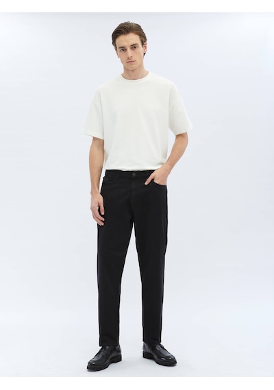 Kip Siyah Dokuma Carrot Fit Casual Pamuk Karışımlı Pantolon 687357 Siyah