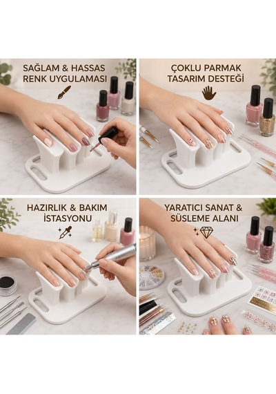 Veriqo 3d Manikür Oje Sürme Standı 4 Parmak Destekli Nail Art Tırnak Bakım Aparatı Beyaz