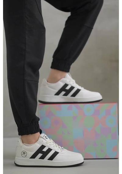Papuç Sepeti 037 Erkek Rahat Taban Sneakers Spor Ayakkabı Beyaz-siyah