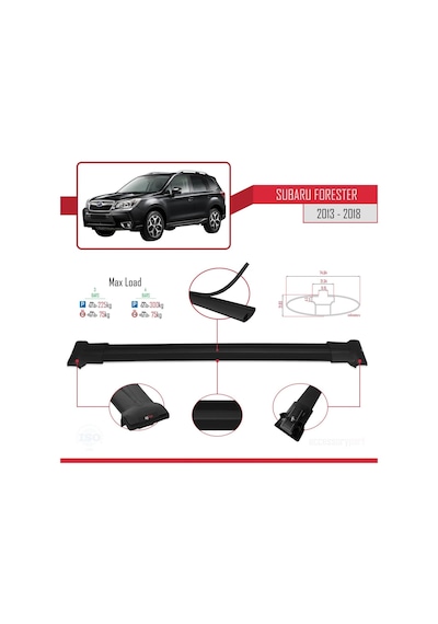 Subaru Forester 2013-2018 Arası İle Uyumlu Fly Model Ara Atkı Tavan Barı Siyah 3 Adet Bar