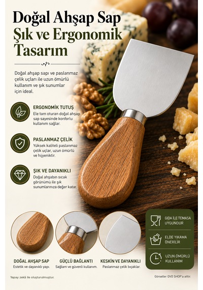 Bambu Peynir Bıçağı 4'lü Set Kahverengi