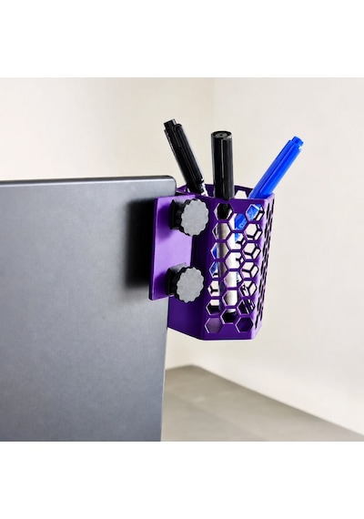 3d Baskı Monitor Kalemlik - Petek Desenli Laptop Kenar Altıgen Kalemlik-mor